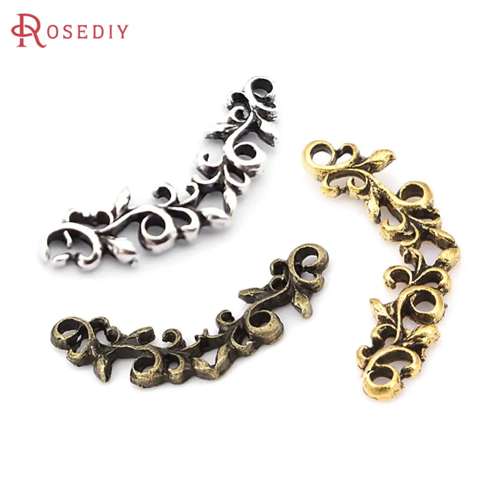 50PCS Antique Bronze Antique Gold Color Zinc Alloy Flower Vine Connect Charms Diy Jewelry Making Supplies Earrings Accessories