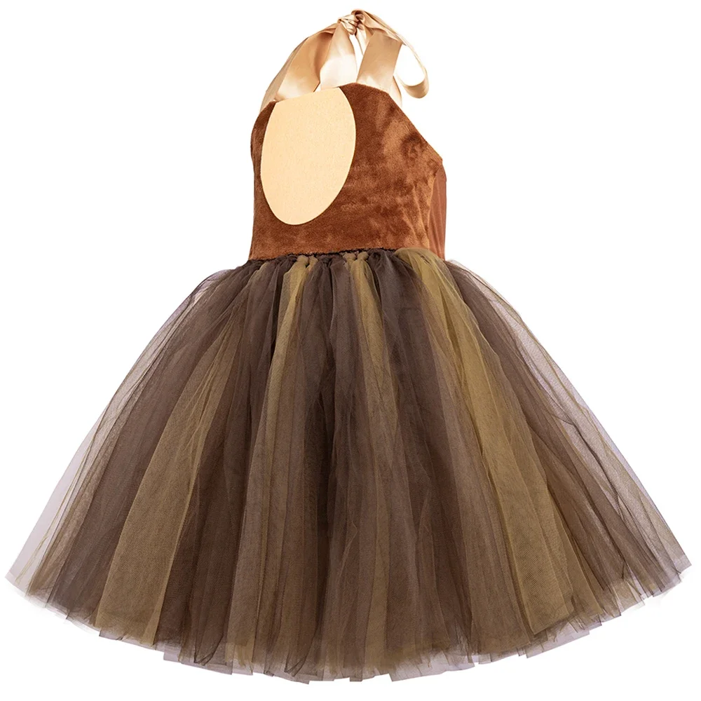 Brown Bear Tutu Dress for Baby Girls Halloween Carnival Costume Jungle Party Animal Dress Up Outfits Kids Fancy Perform Clothes