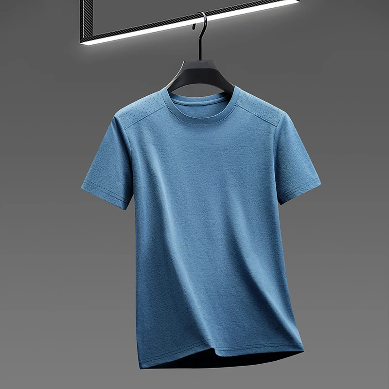 Cool Touch Schulter-Mesh-Perforiertes T-Shirt für Herren Rundhals Raglan Stretch Atmungsaktiv Anti-Schweiß Jogging Walking Basis-Bekleidung – Detail 23