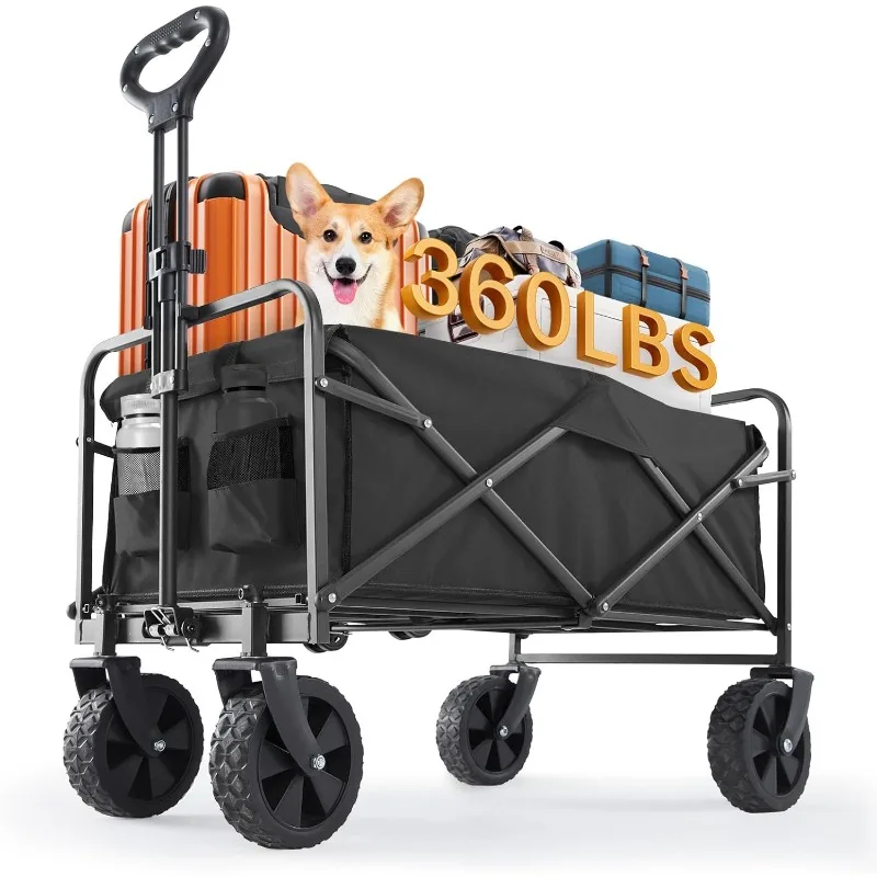 

Collapsible Foldable Wagon Cart, Large Capacity Garden Beach Cart with All-Terrain Wheels, Heavy Duty Utility Grocer