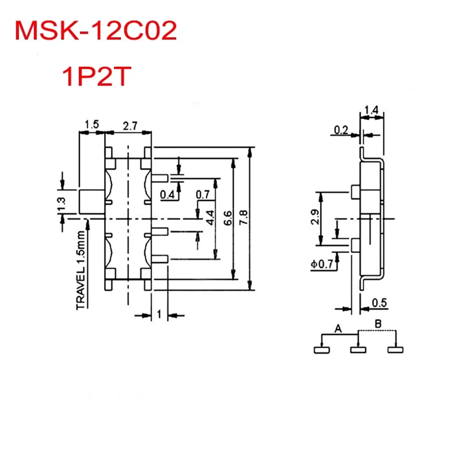Toggle Switch Micro switch MSK-12C02 1P2T 7P 7 Feet 2 Gear Patch
