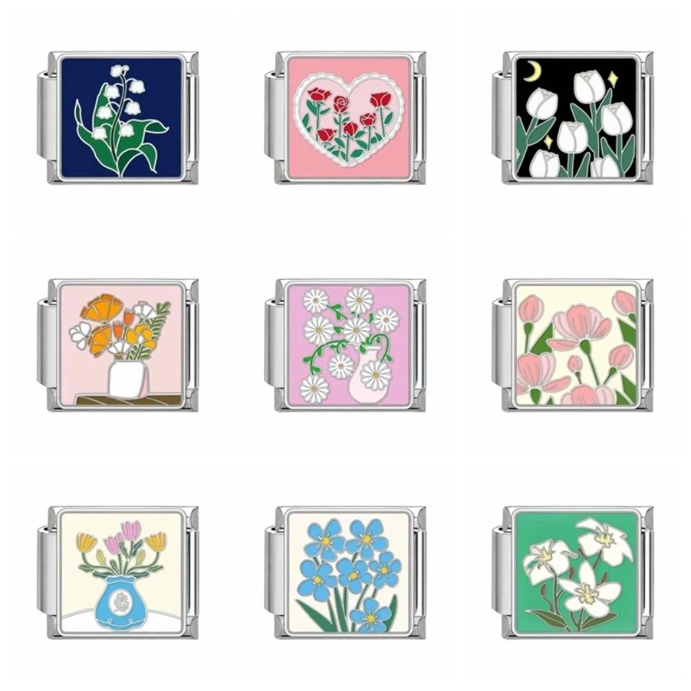 الأزياء الفولاذ المقاوم للصدأ وحدة سوار الملحقات DIY الرجعية سحر سوار ربط زهرة الإيطالية سحر ربط المرأة كما هو موضح #2