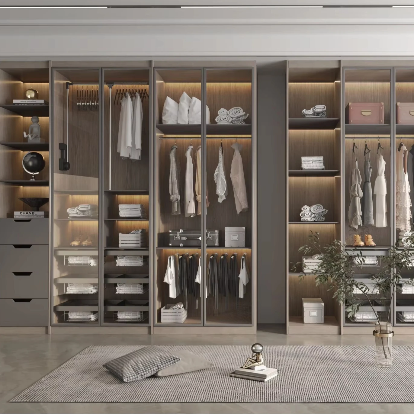 Custom Made Modern Design Bedroom Wardrobe Living Room Cloakroom with Adjustable Shelves & Free Closet Design