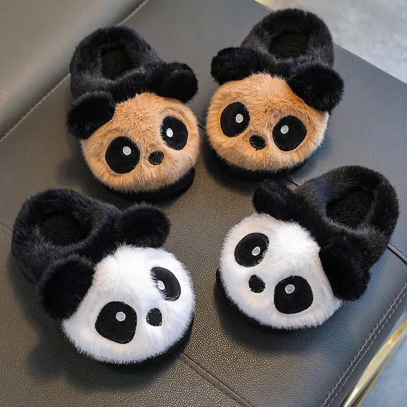 Winter Children Cotton Slippers Boys Warm And Plush Panda Slippers Cute Cartoon Girls Home Slippers