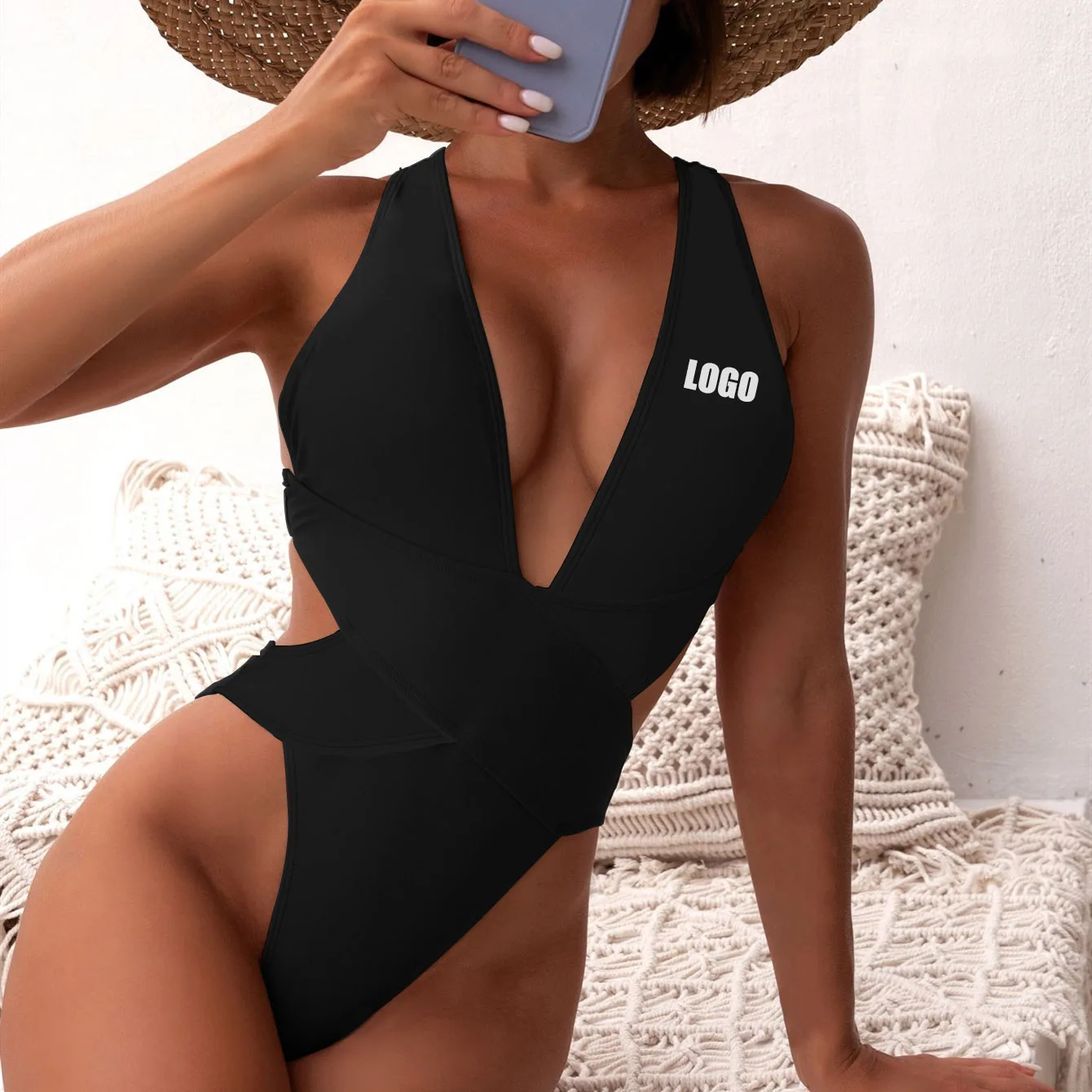 شعار مخصص المرأة الجديدة قطعة واحدة ملابس السباحة الربط بيكيني ملابس السباحة الأوروبية والأمريكية ملابس السباحة النسائية عبر