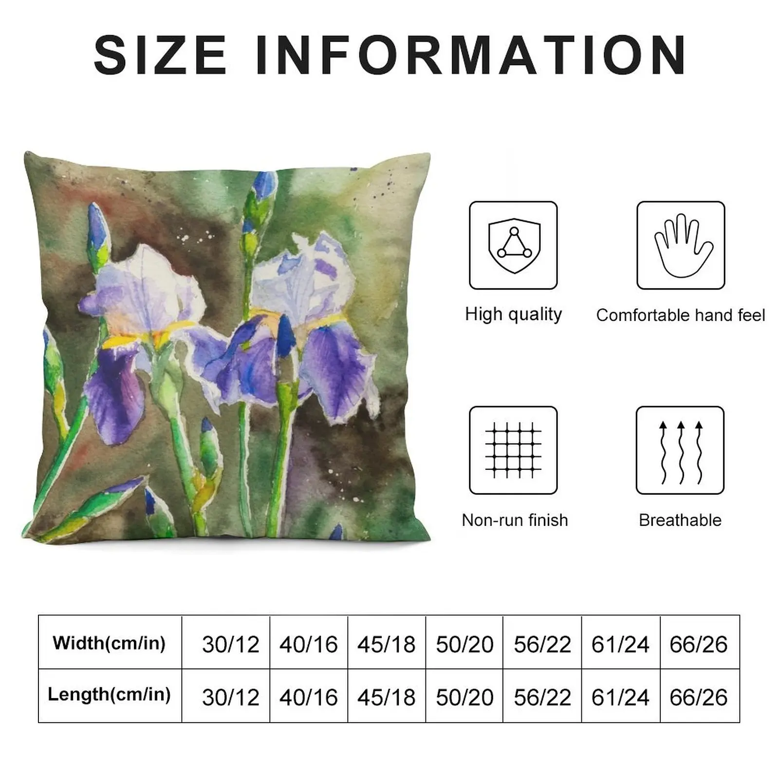 Irises Watercolor Painting Poduszka do rzucania Jesienna poszewka na poduszkę Poszewka na poduszkę Jesienna poduszka dekoracyjna