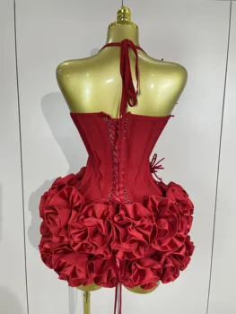 Sexy Halter Prom Gown Celebrity Club Two Piece Set Cocktail Elegant Women Fashion Luxury Birthday Party Red Black Bandage Outfit 3