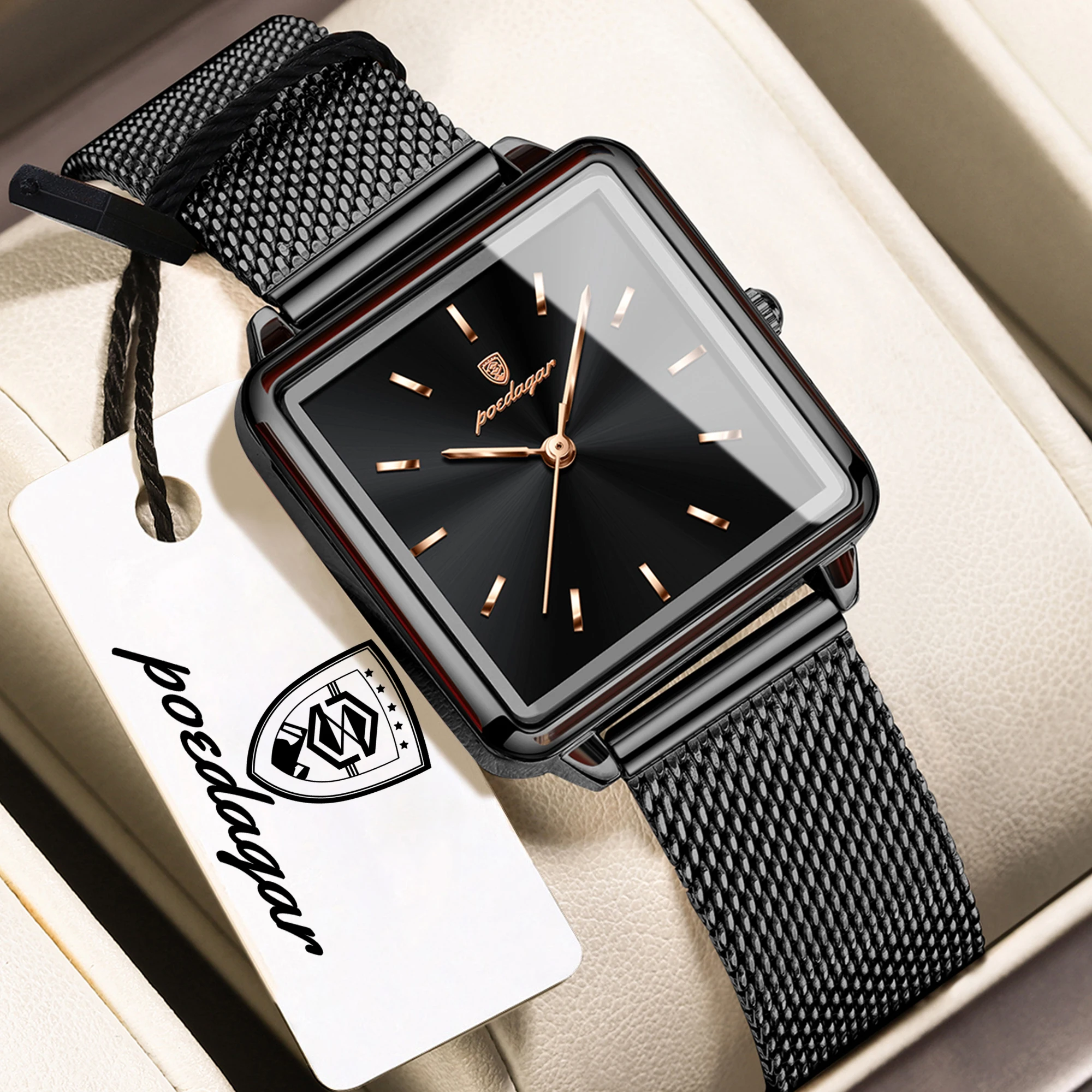

POEDAGAR Square Fashion Ladies Wristwatch Waterproof Stainless Steel Casual Woman Watch Business Elegant Quartz Women's Watches