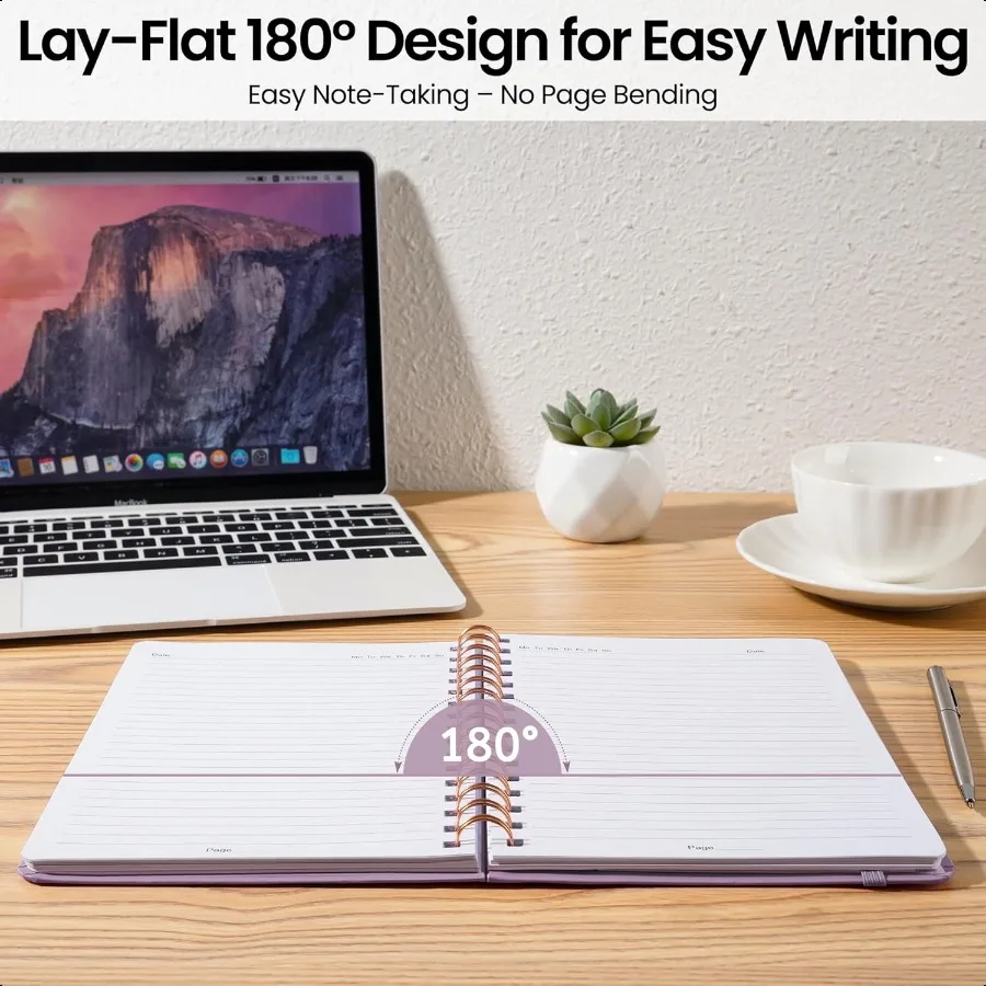 Cuaderno de diario en espiral forrado, cuaderno universitario A5 con rayas para hacer notas y planificación diaria, tapa dura duradera con un