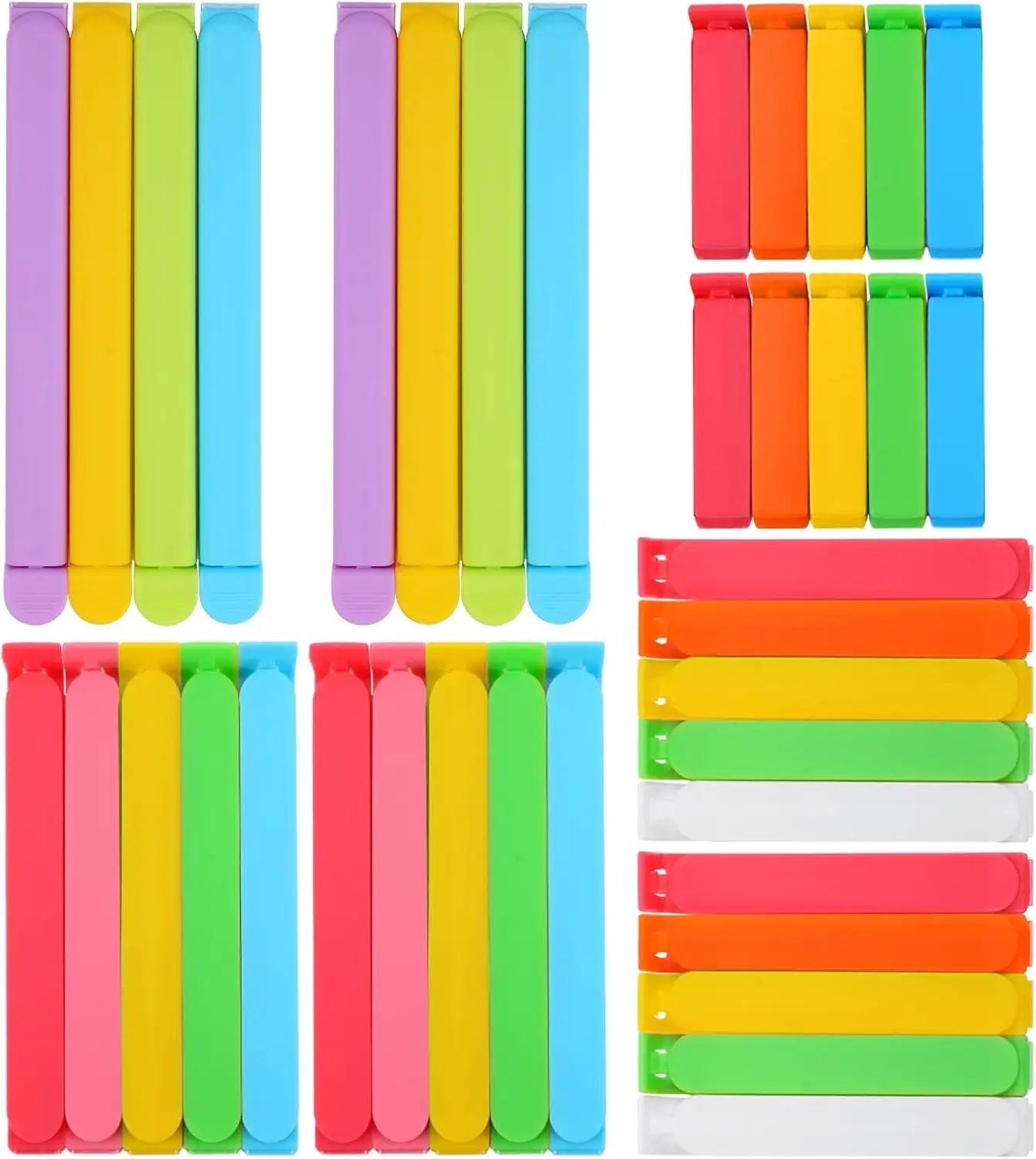 

38 PCS Colorful Chip Clips - 4 Sizes Good Sealing Bag Clips for Food Snack Storage, Keeps Coffee, Bread, Cookies Fresh (6.3', 5'