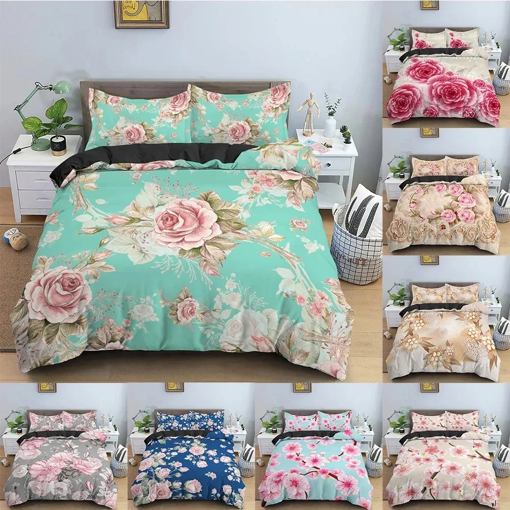 

Flowers Duvet Cover Set Floral Pattern Comforter Cover Bedding Set Personality Quilt Cover With Pillowcase Queen King Bedclothes