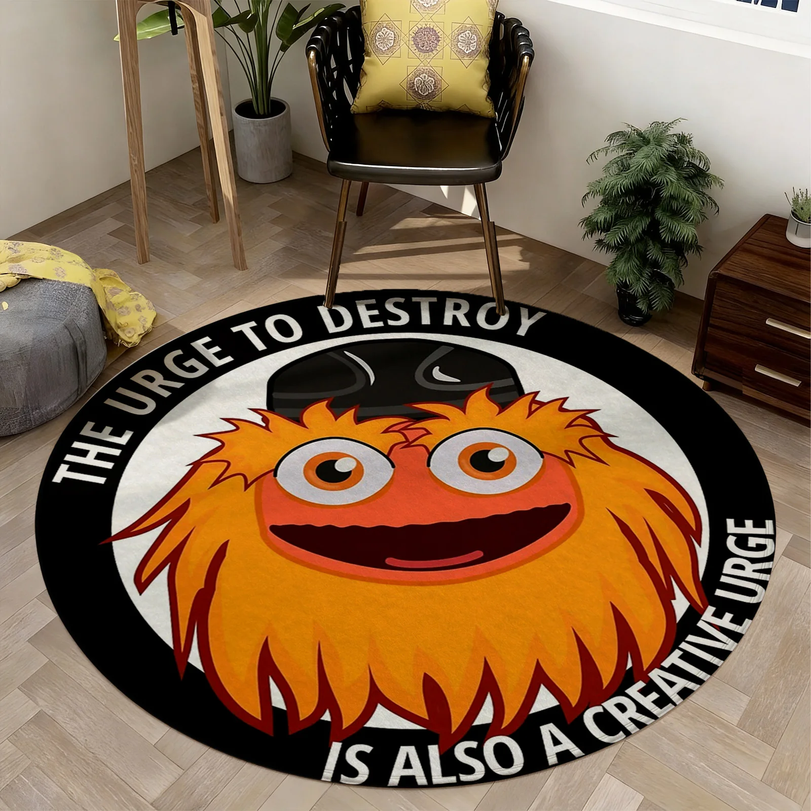 Funny Cartoon Character Mascot Round Area Rug for Living Room Home Decor Quirky Statement Floor Mat Novelty Design Accent Rug