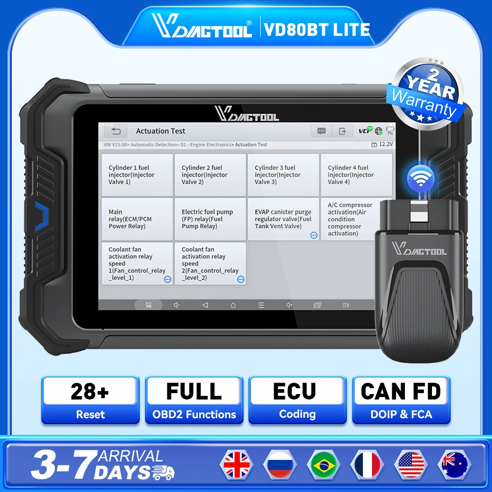 

VDIAGTOOL VD80 BT LITE Автомобильный диагностический инструмент Беспроводной 8-дюймовый сканер OBD2 28+ сброс кодирования ЭБУ двунаправленный CANFD DOIP FCA ﻿