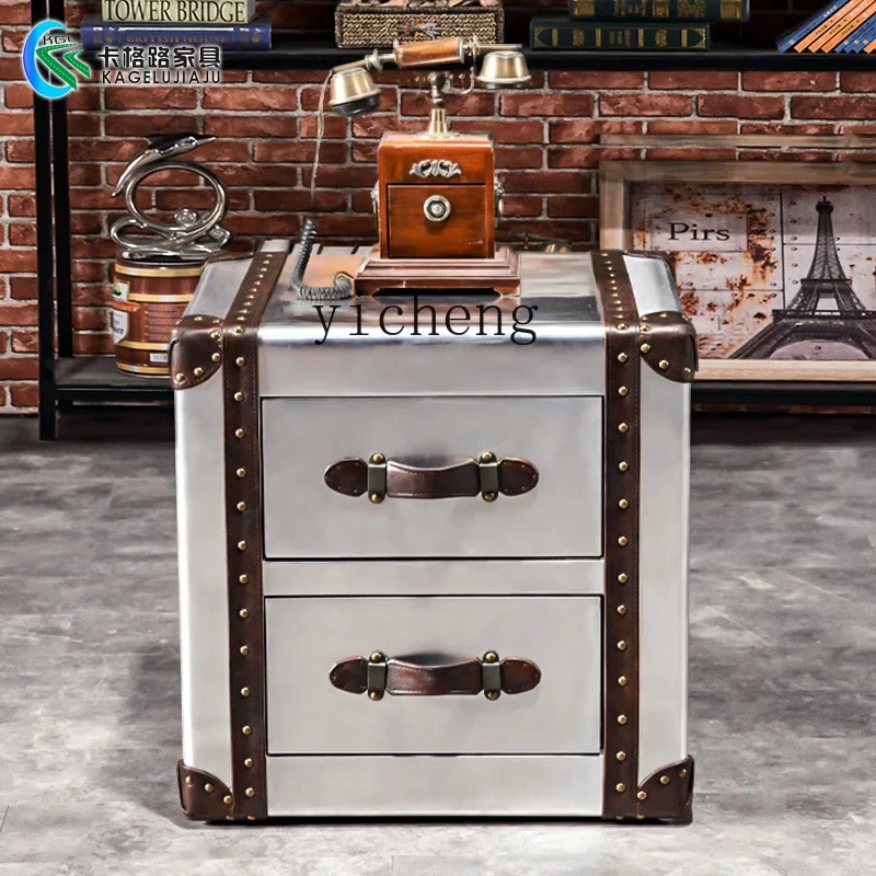 antique furniture American bar industrial style furniture retro stainless steel aluminum leather case coffee table