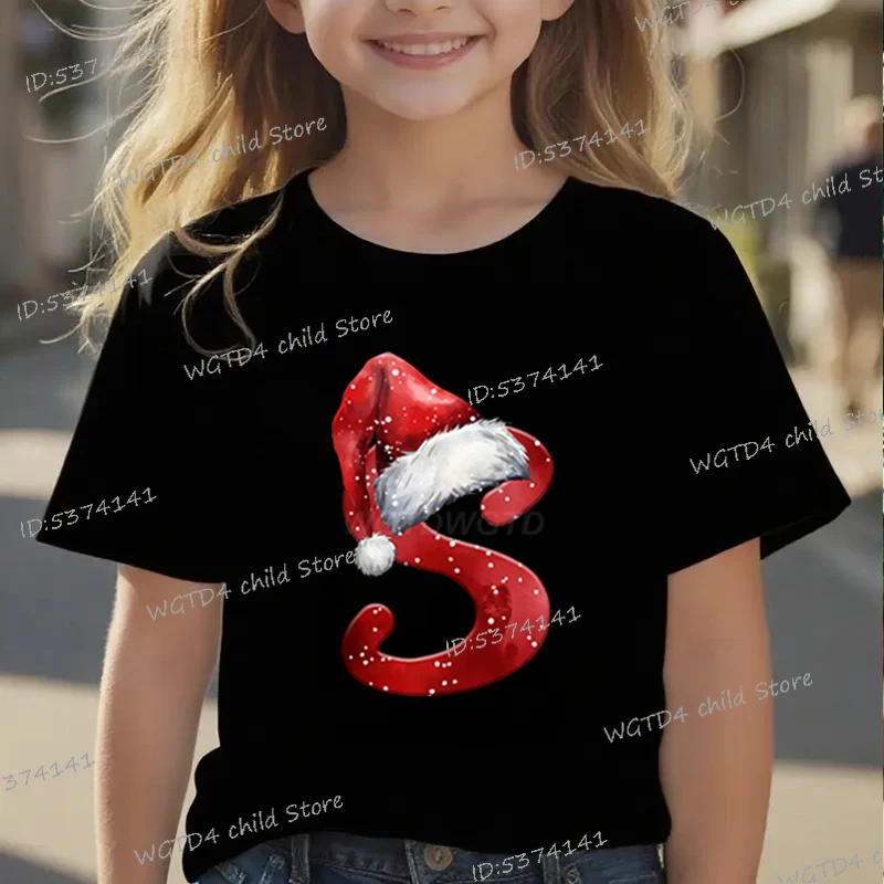 الفتيات الفتيان عيد الميلاد 26 الأبجدية سانتا قبعة تي شيرت مطبوع خطابات ABC D لينة القطن تي شيرت احتفالي الاطفال عيد الميلاد الملابس #1