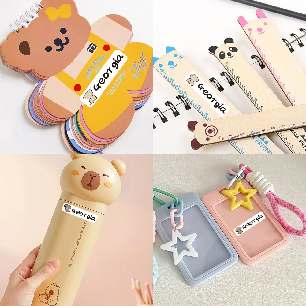 Custom Line Puppy Name Sticker,Transparent Waterproof Stickers for Kids,diy Name Labels for School Bag Bottles Box Mug Uniform