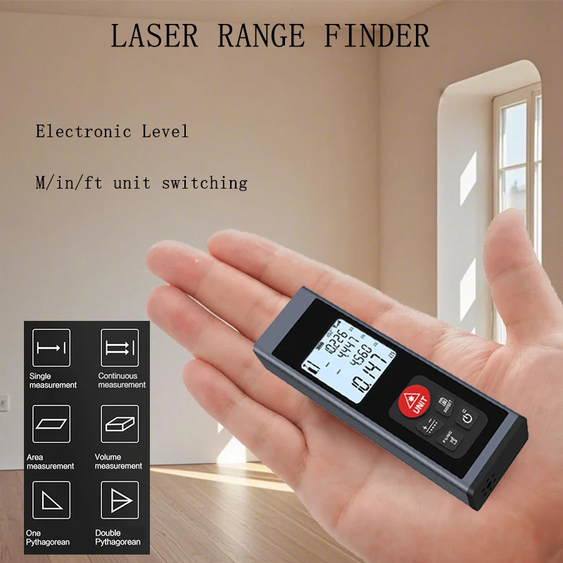 

Лазерный дальномер, корпус из алюминиевого сплава, зарядка через USB, несколько режимов измерения, дальность 262 фута с функцией измерения угла.