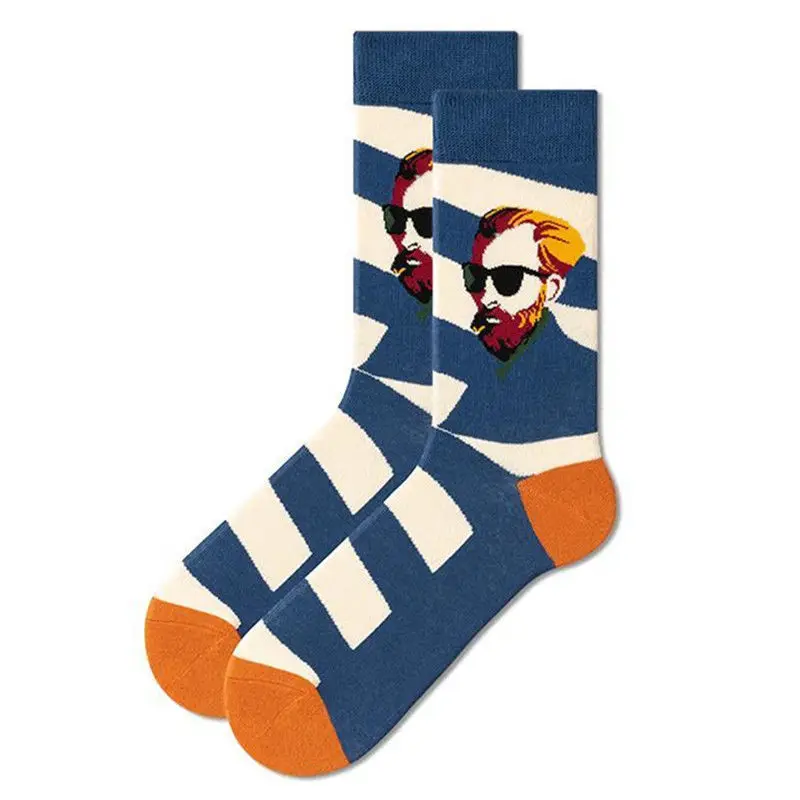 1/4 Pairs Spring Oil Painting Trend Fashion Niche Original Men's Mid Tube Socks Personality Street High Rise Long Tube Socks Men