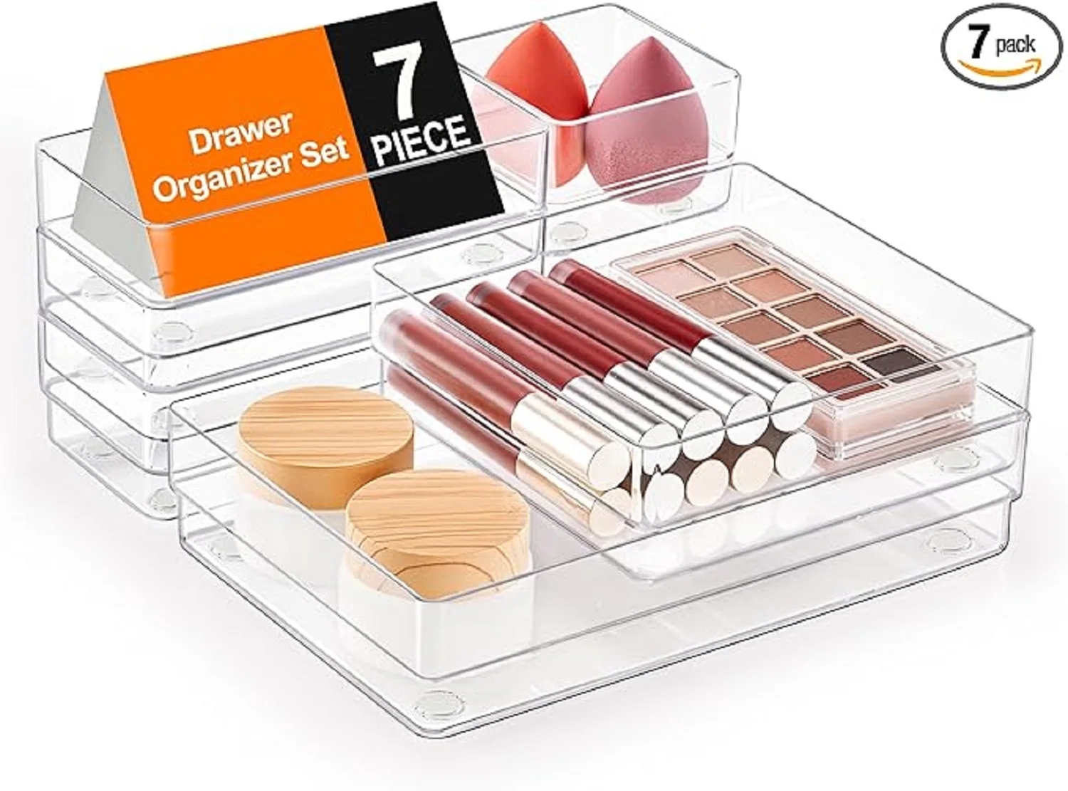 مجموعة منظم الأدراج البلاستيكية المكونة من 12 قطعة من Makeasy منظم المكياج ومنظم الغرور لأدوات القرطاسية والمكياج والمطبخ والحمام والمكتب