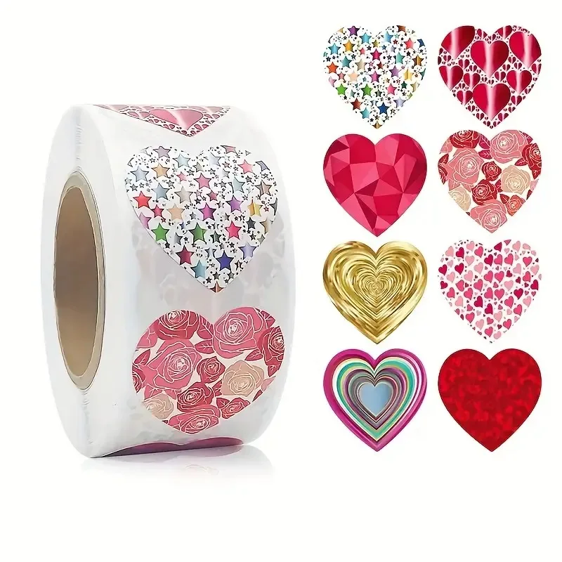 500Pcs Roll Valentine's Day Baking packaging Heart-shaped love stickers Gifts Wedding Commercial Decoration Self-adhesive Labels