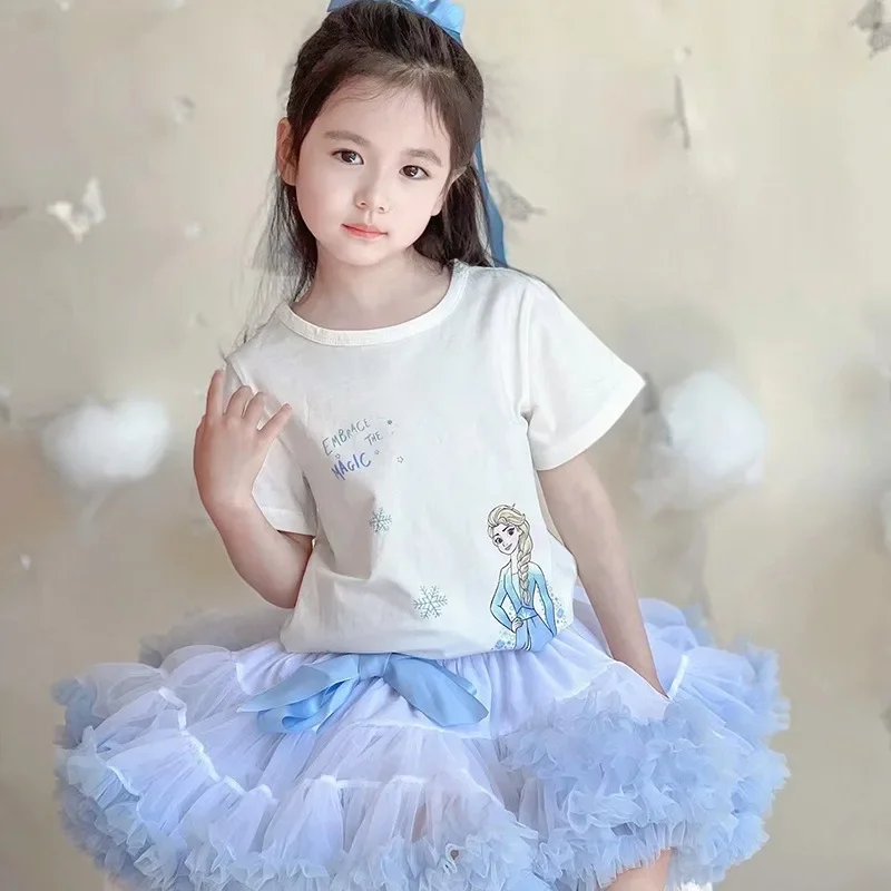 Summer Girls Princess Dress Kids Short Sleeve Clothes Disney Elsa Baby Dress For Children Birthday Party Costume Frozen 2-8Y