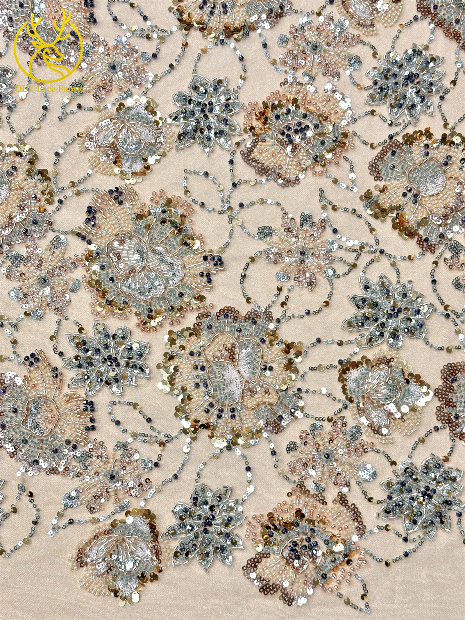 Luxuriöses High-End Nigerianisches Damen-Partykleid für Abschlussball 2026, Afrikanischer Bräutigam-Stickerei-Perlen-Spitzenstoff, Französische Pailletten-Spitze – Detail 9