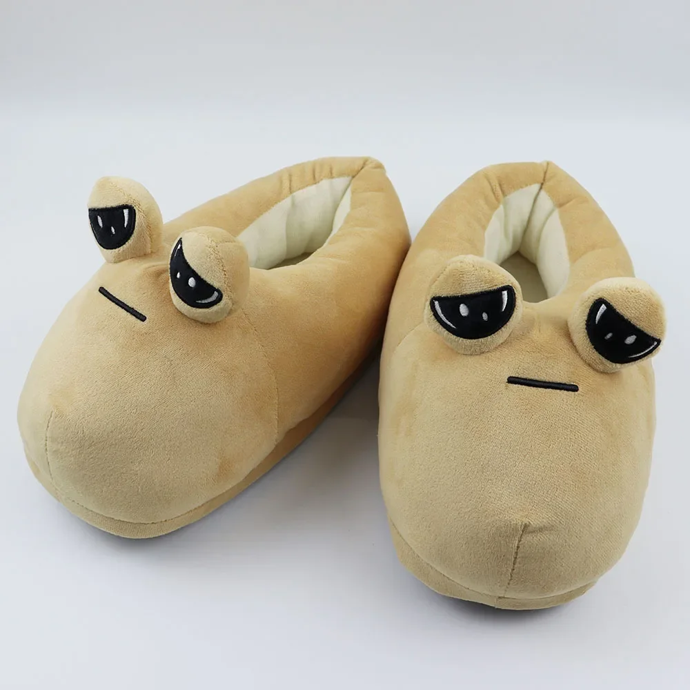 Pantoufles en peluche unisexes de personnages de dessins animés Pou, pantoufles d'intérieur douces et confortables pour femmes et hommes