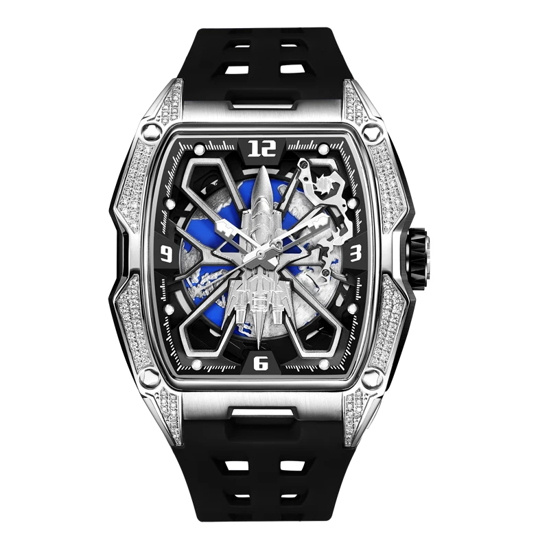 

HANBORO Men Automatic Watch 52mm Luxury Mechanical Wristwatch Waterproof Luminous Tonneau Case Planet Can Rotate A Grid Each Day