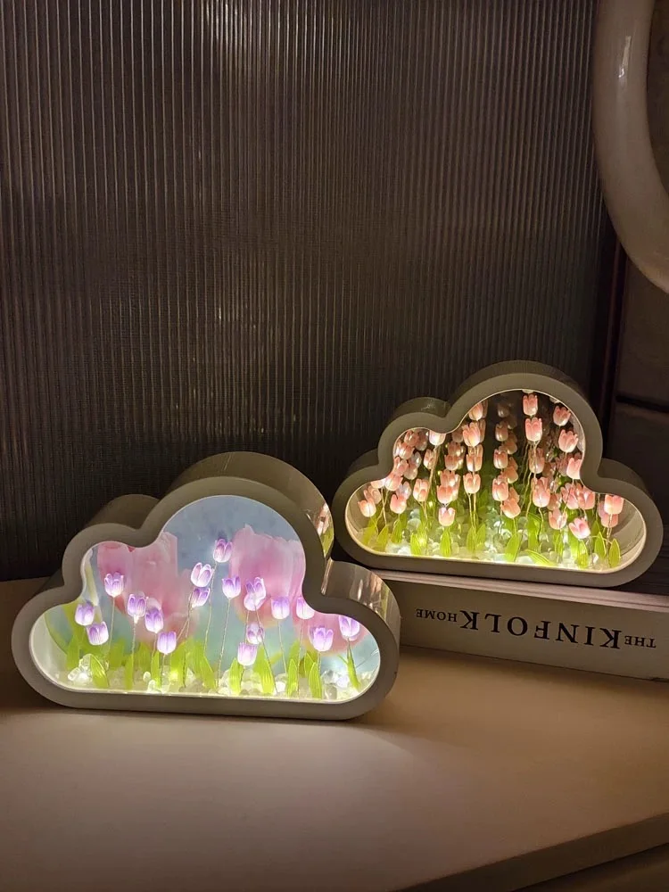 1pc Handmade DIY Creative Gift Tulip Flower Sea Night Light Atmosphere Lamp When The Light Is Turned Off It Functions As A Mi