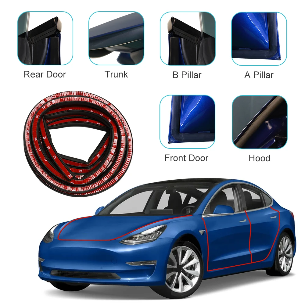 For Tesla Door Seal Kit Soundproof Rubber Weather Strip A B Pillar Sealing Set Noise Reduction Kit For Tesla Model Y 3