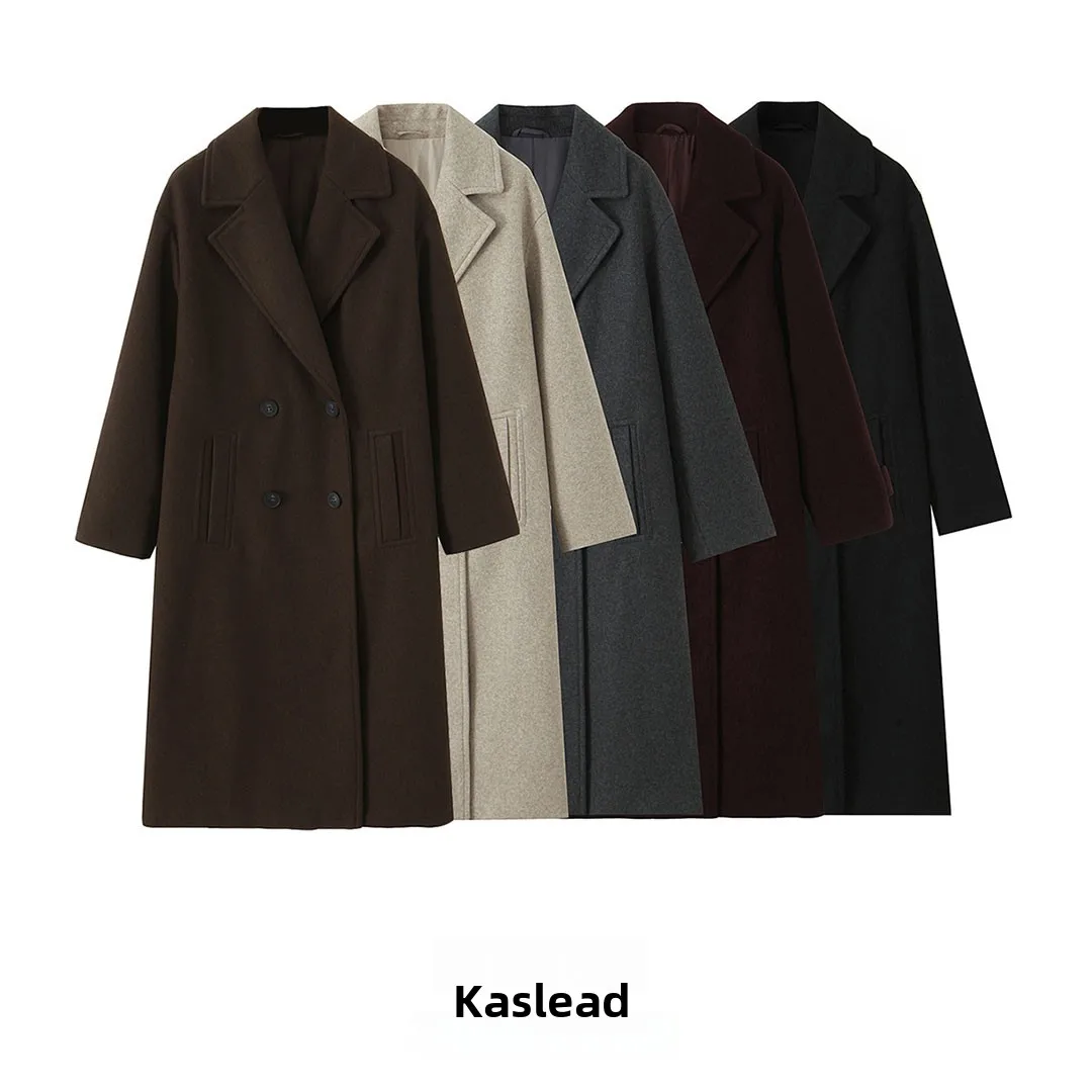 

KASLEAD новое женское свободное мягкое пальто Jaet Long Sve двубортное пальто средней длины из полиэфирного волокна 00% осеннее пальто