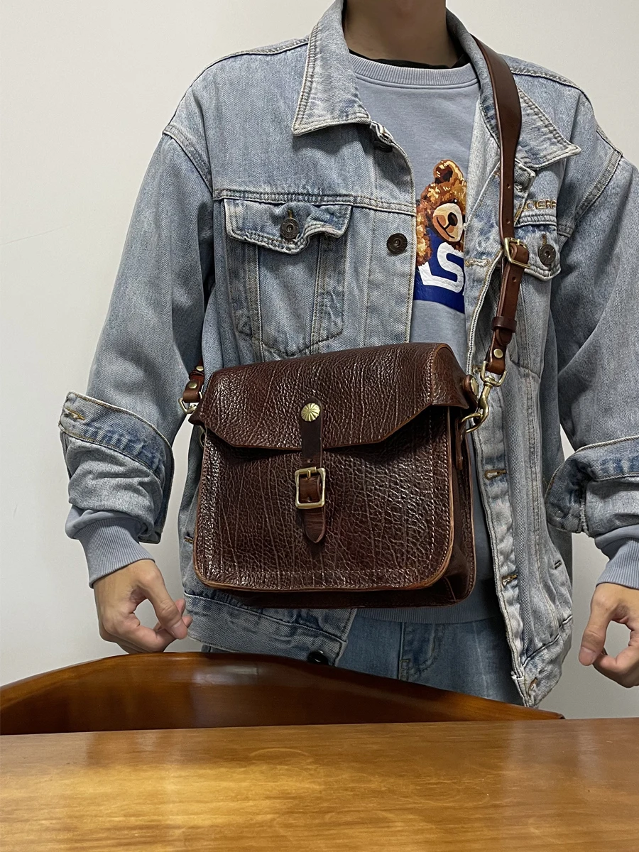 casual luxury handmade high-quality genuine leather men's phone bag fashion party real cow leather small shoulder crossbody bag