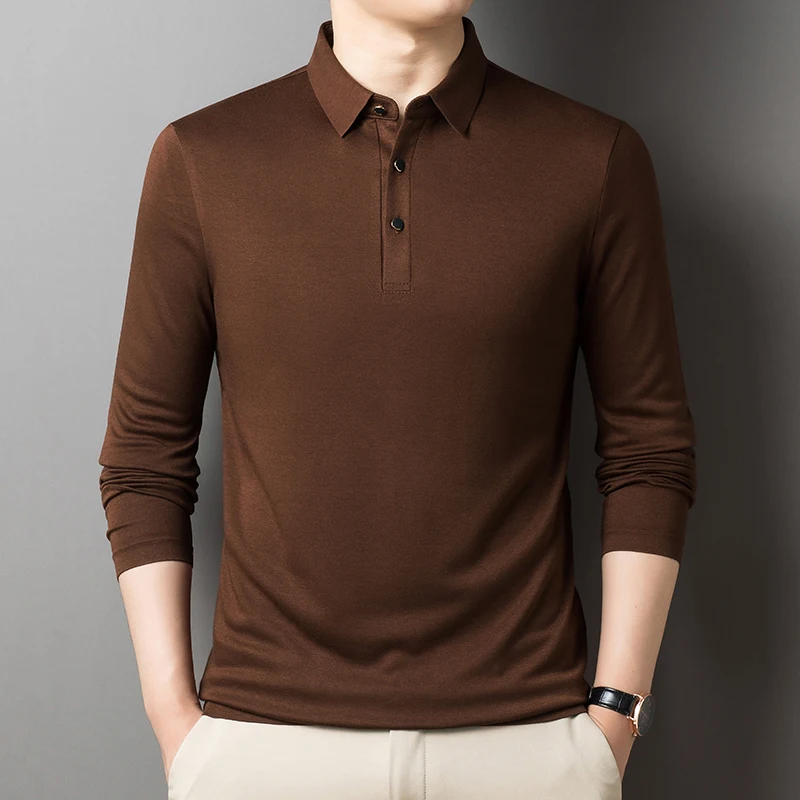 Boutique Men\'s Woolen Sweater Warm Long Sleeves Polo Business Pullover Top Solid Color Polo Collar Knitwear Casual T-shirt