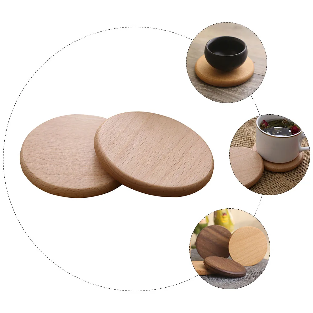 

2pcs Solid Wood Coasters Round Heat Insulated Pad Desk Protect Glass Mug Ceramic Coffee Tumbler Bedroom Office