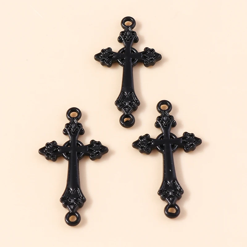 Leslie 10 Stück Steampunk-Kreuz-Charm für die Schmuckherstellung, schwarze Farbe, Kreuz-Anhänger, Halskette, Schlüsselanhänger, DIY-Hip-Hop-Schmuckzubehör – Detail 21