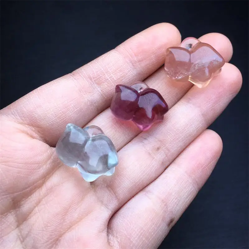 

5PCS Natural Fluorite Cartoon Cat Carving Polished Energy Healing Reiki High Quality Wholesale Home Decoration 17MM