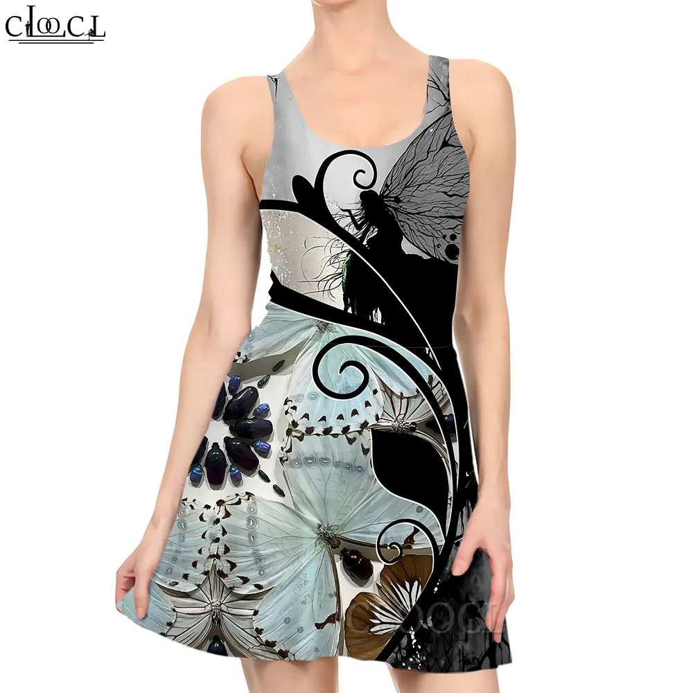 

CLOOCL New Casual Sexy Women Dress Beautiful Butterfly Pattern 3D Printed Mini Dress Retro Fashion Girl Slim Beach Dress