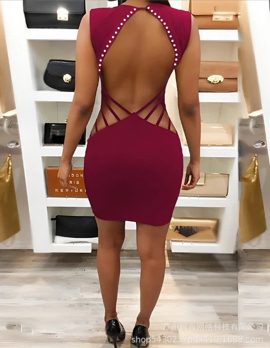 

Plunge Open Back Rivet Design Bodycon Dress New Fashion 2024 Summer Casual Sexy Elegant Evening Party Dresses