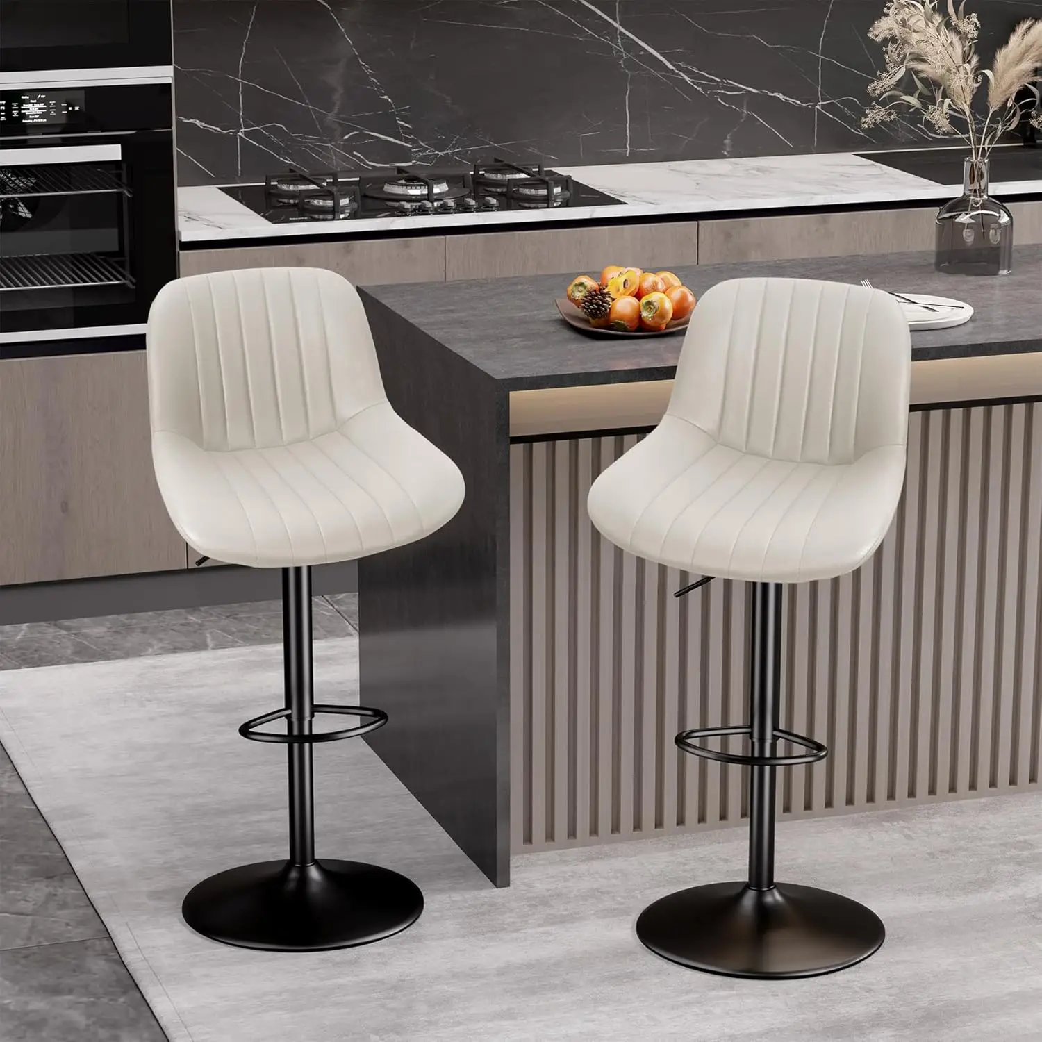 

Bar Stools Set of 2, Adjustable Modern Swivel Bar Stools with Backs, Counter Height Performance Fabric Island Chairs