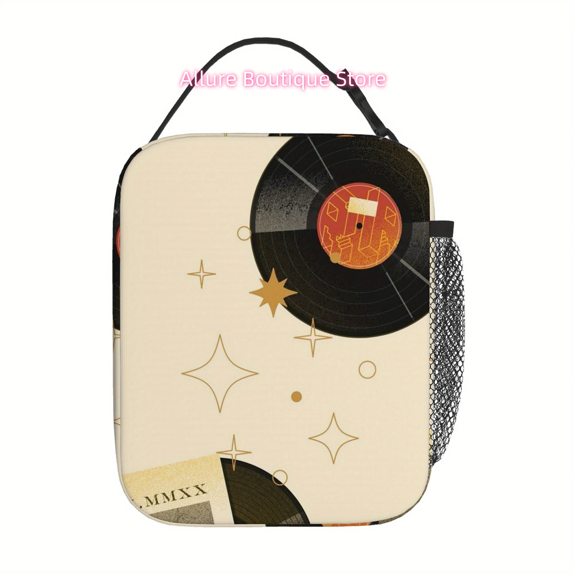 1pc Vintage Vinyl Record Thermal Bag - Insulated Lunch Tote with Retro Music Design ( LPs, Stars), Non-Food Contact Thermal Insu