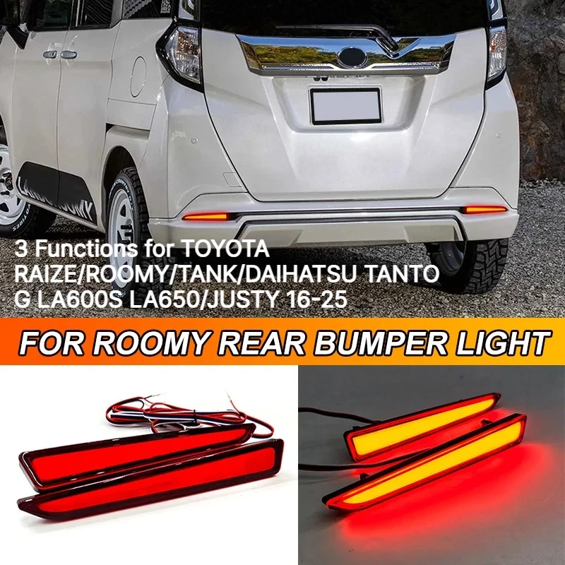 2 Pcs LED Car Rear Bumper Reflector Light 3 Functions for TOYOTA RAIZE/ROOMY/TANK/DAIHATSU TANTO G LA600S LA650/JUSTY 16-25