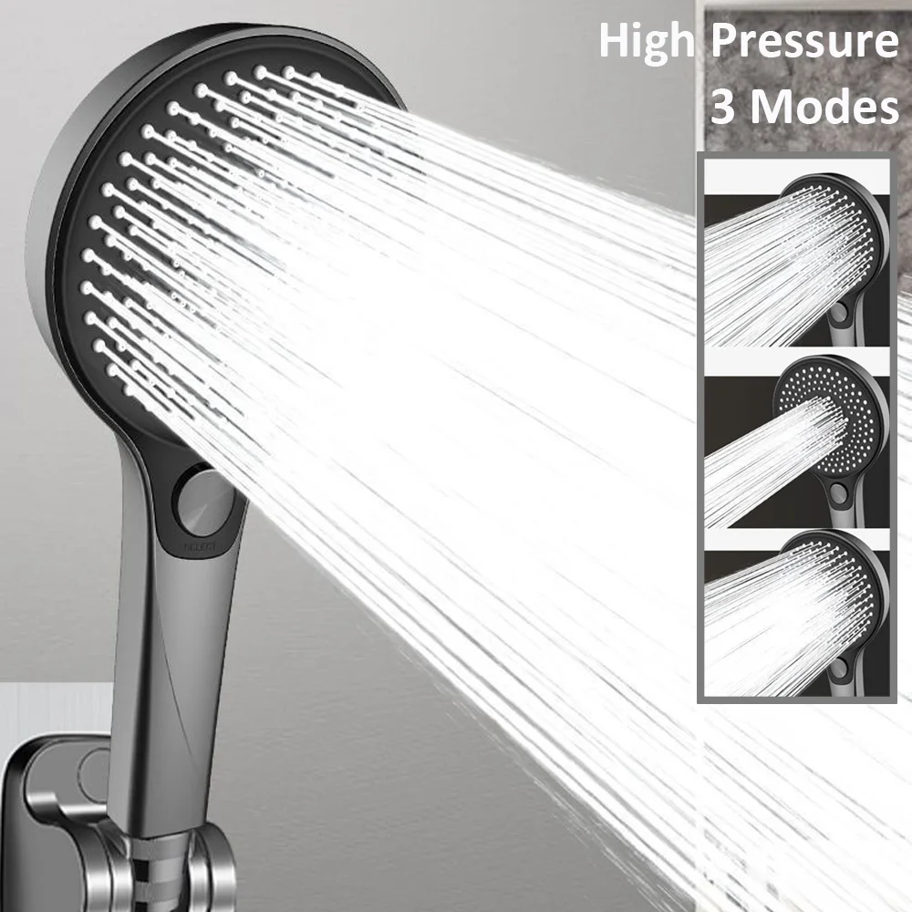 

135mm High Pressure Bathroom Shower Head Black Silver 3 Modes Adjustable Spa Spray Nozzles Massage Rainfall Handheld Shower Head
