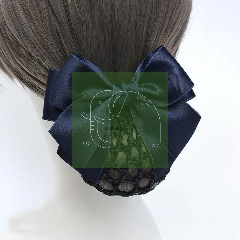 Satin Bow Hair Bun Net Adjustable Breathable Mesh Secure Hold Hair Accessory for Flight Attendants Work Wear