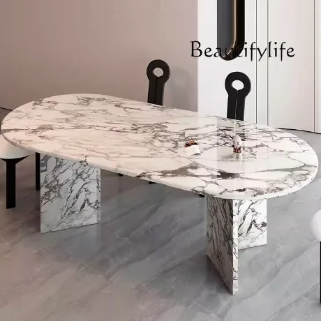 

Natural marble dining table French light luxury modern simple small apartment rectangular design dining table