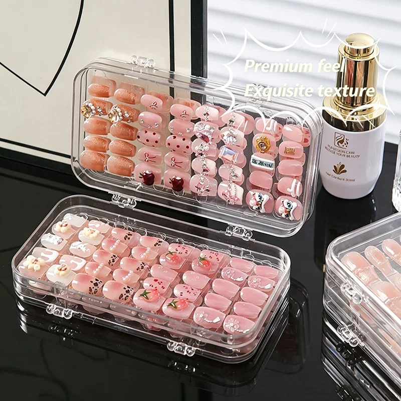 3-Fold Press On Nails Storage Box Clear PET Nail Organizer Case with Fixing Strips Holder Dustproof Jewelry Storage Container - view 3