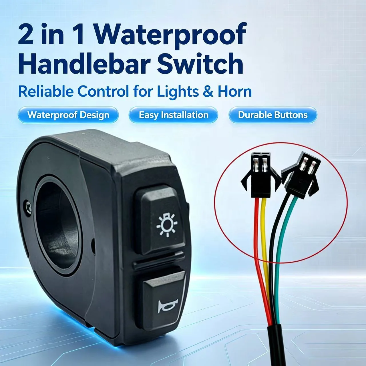 Tech China 22 MM Universal Motorcycle Horn Switch and Light Switch SM 2.54 2P Terminal