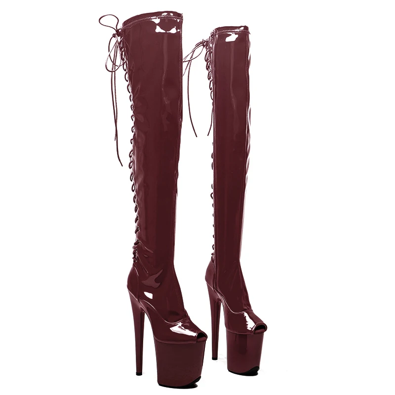 Leecabe 20CM/8inches New Trendy Fashion Patent Small Open Toe Stripper Heel Party High Heel Pole Dance Boots