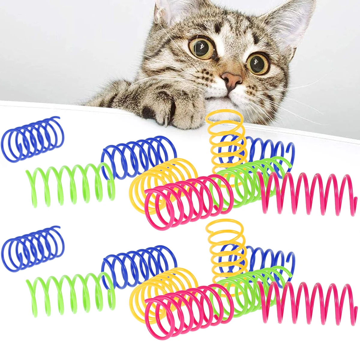 16/80Pcs Cat Spring Toys Colorful Cat Coil Toy Durable Plastic Creative Cat Interactive Pet Toy for Kitten Hunting Swatting