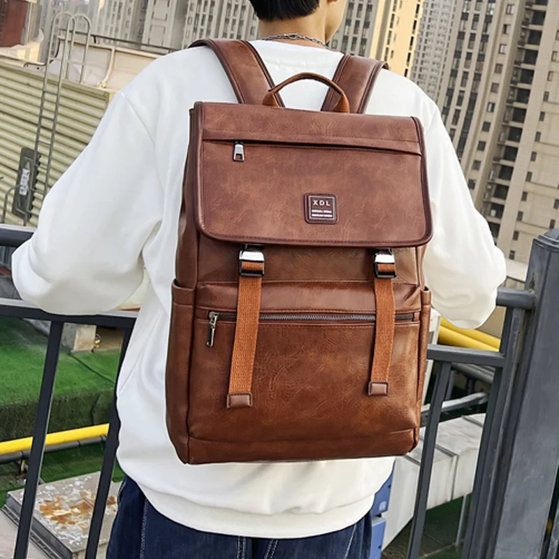 Vintage Korean Women Men Leather Backpack Casual Male Travel Backpack High Quality Laptop Backpack Student School Bags For Boys