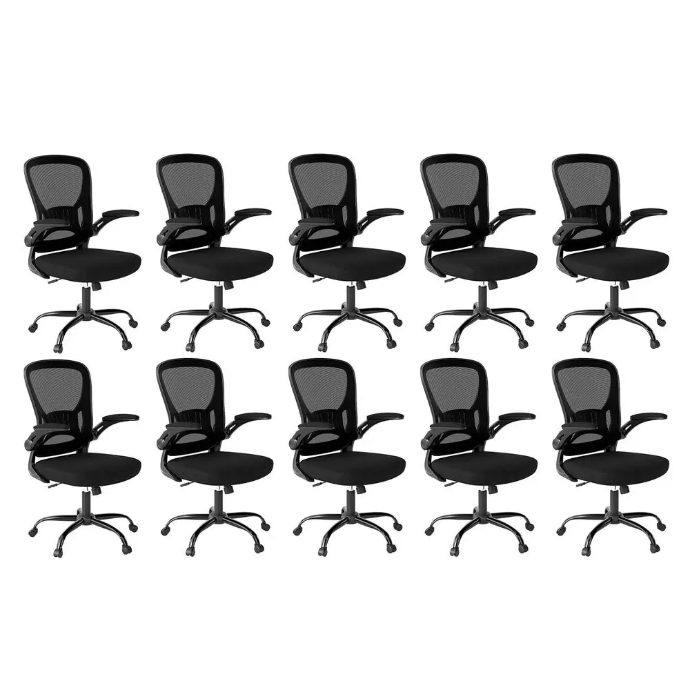 

Office Chair Set of 10, Ergonomic Home Office Desk Chairs with Flipup Arms and Lumbar Support, Height Adjustable, Black